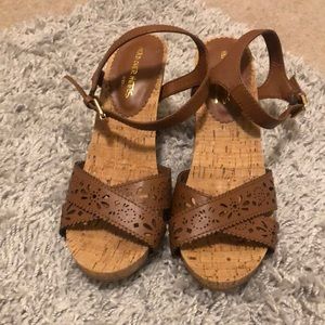 Women brown and cork sandal wedge size 8